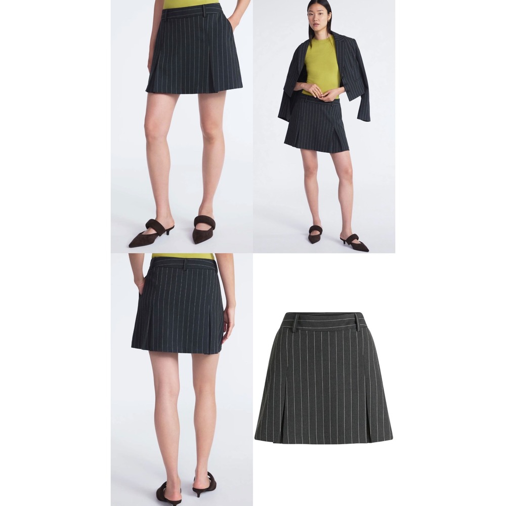 Scoop Womens Gray Pinstripe Mini Pleated Skirt Size 8 SC015851 Preppy Pocketed